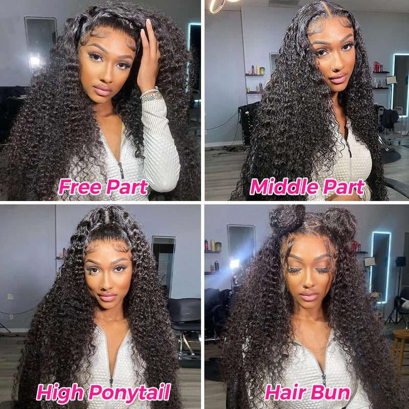 Pizazz 13x4 Deep Wave Lace Front Wigs Human Hair 180 Density Brazilian Human Hair Wigs with Baby Hair Pre Plucked Natural Hairline(18 Inch, Black color) - Image 5